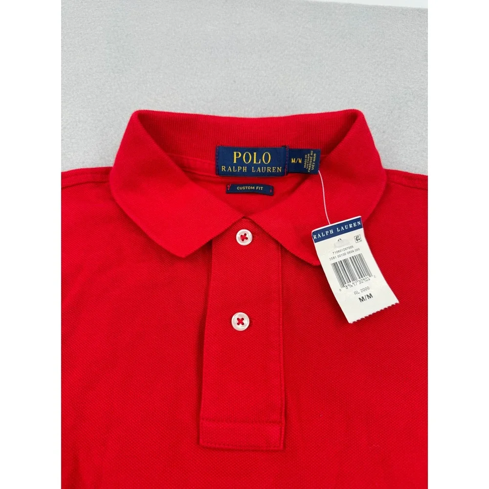NWT Polo Ralph Lauren Mens M Custom Fit Pique Polo Shirt Red Short Sleeve Preppy